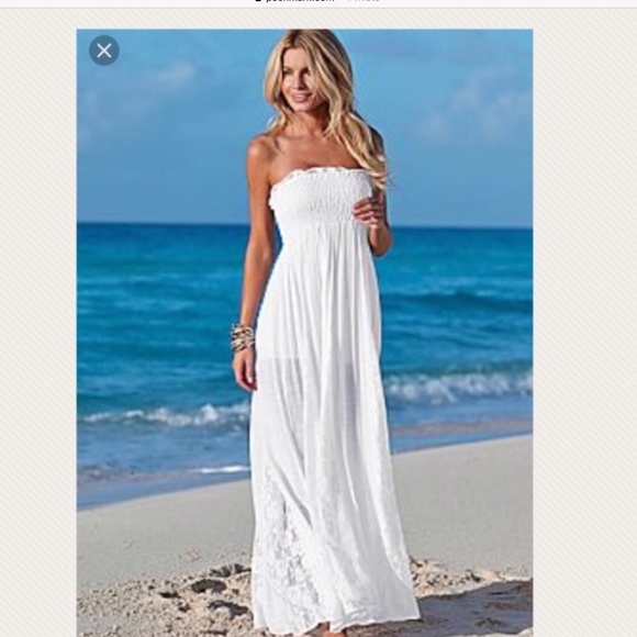 *SOLD*Venus sexy white maxi w/smocked top & lace - Picture 2 of 6